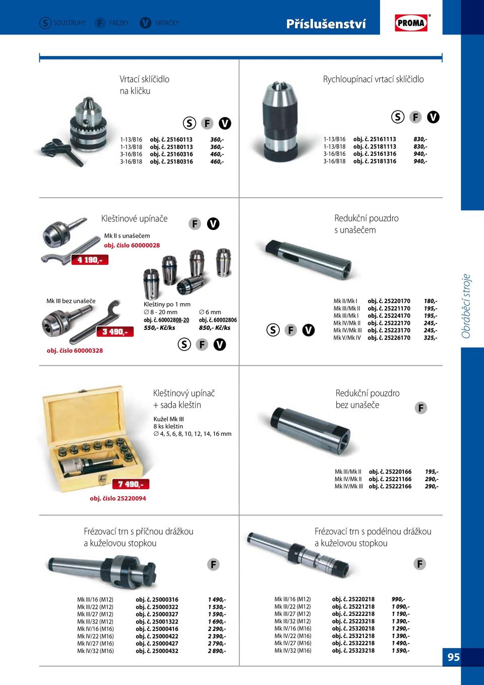 číslo 60000028 Redukční pouzdro s unašečem 4 190,- Mk III bez unašeče 3 490,- Kleštiny po 1 mm 8-20 mm 6 mm obj. č. 60002808-20 obj. č. 60002806 550,- Kč/ks 850,- Kč/ks Mk II/Mk I obj. č. 25220170 180,- Mk III/Mk II obj.