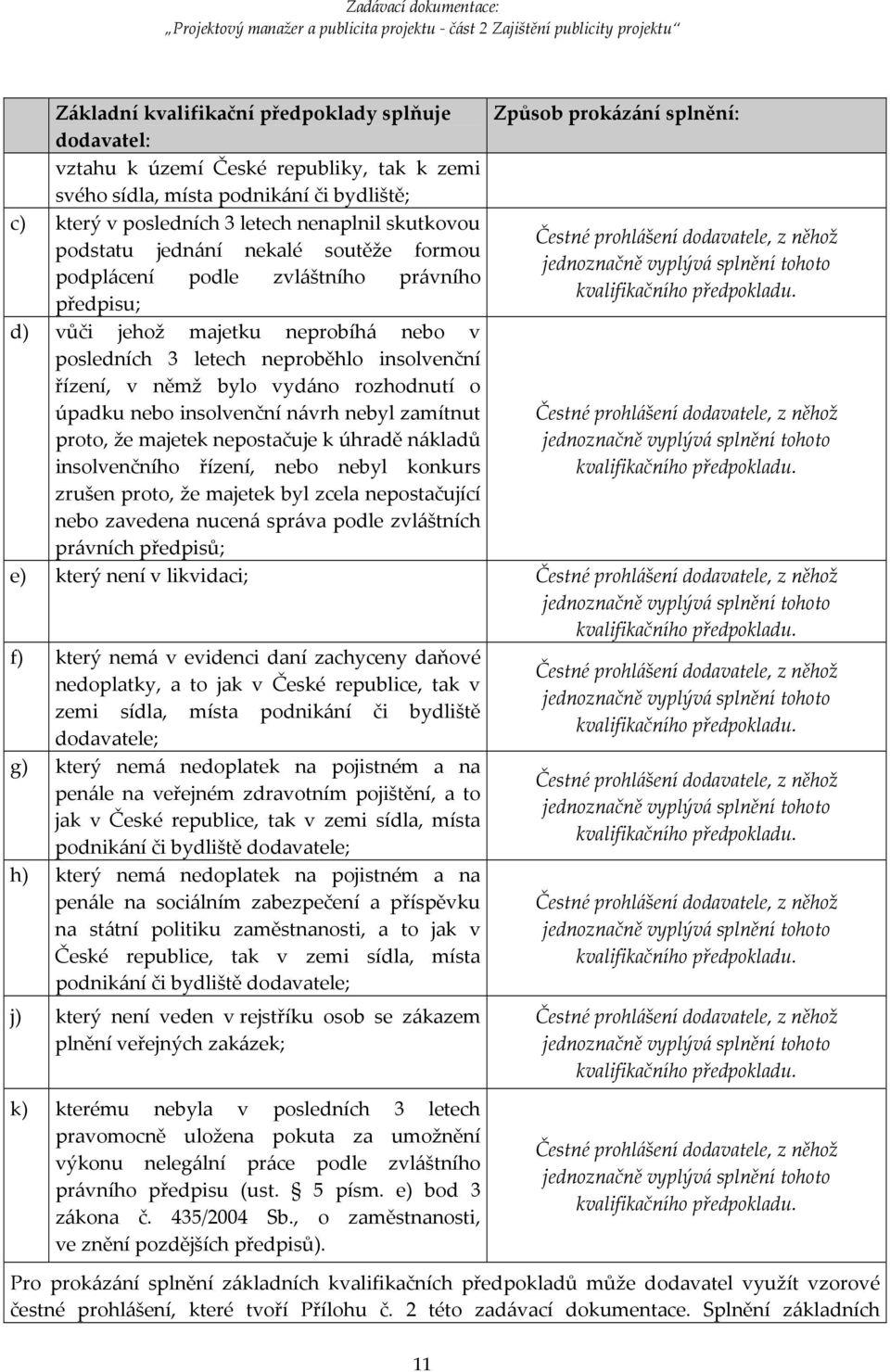 předpisu; d) vůči jehož majetku neprobíhá nebo v posledních 3 letech neproběhlo insolvenční řízení, v němž bylo vydáno rozhodnutí o úpadku nebo insolvenční návrh nebyl zamítnut proto, že majetek