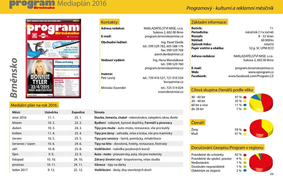 : 739 410 527, 721 910 534 lesny@mise.cz Miroslav Essender tel.: 725 514 024 essender@mise.cz Mediální plán na rok 2016: Měsíc Uzávěrka Expedice únor 2016 11