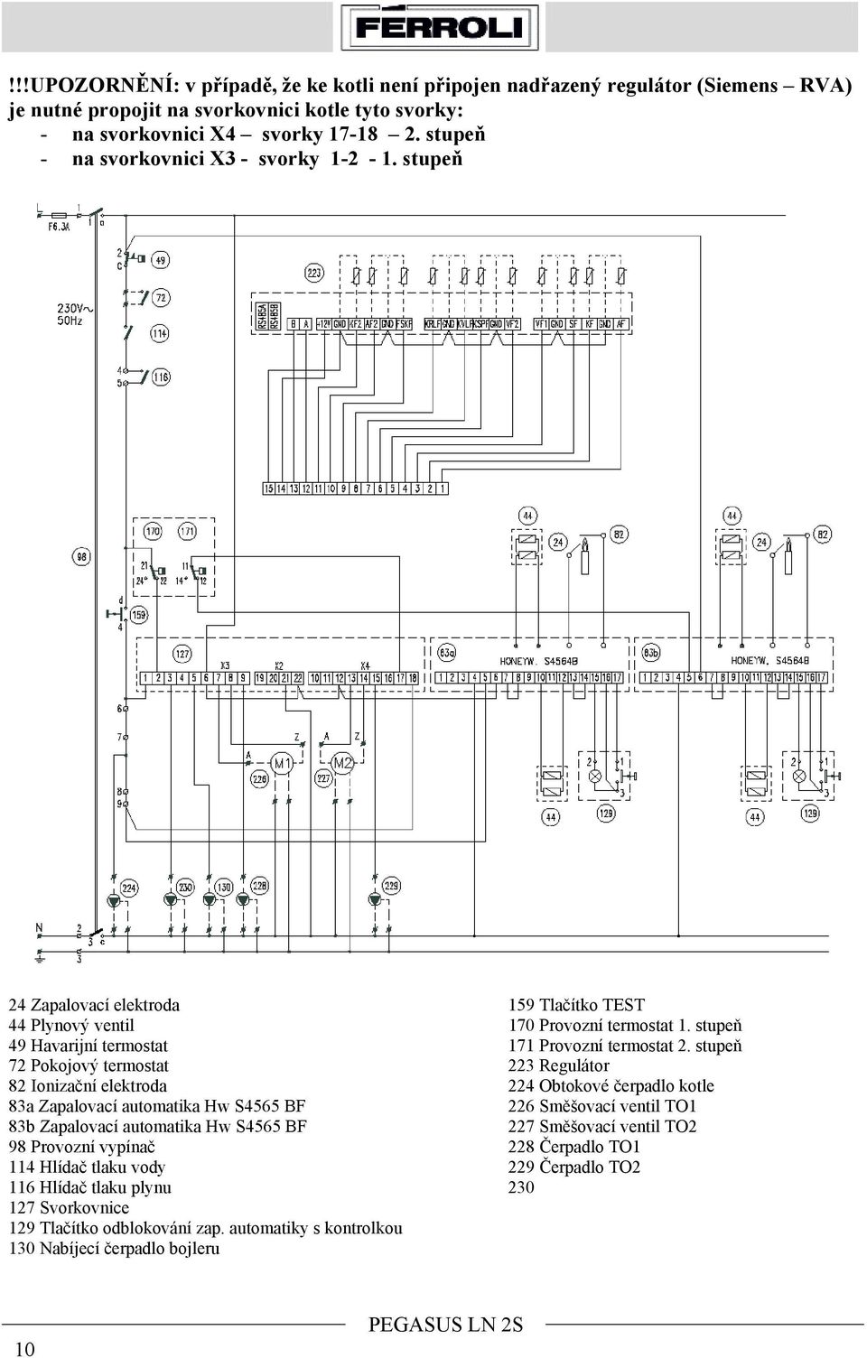 stupeň 72 Pokojový termostat 223 Regulátor 82 Ionizační elektroda 224 Obtokové čerpadlo kotle 83a Zapalovací automatika Hw S4565 BF 226 Směšovací ventil TO1 83b Zapalovací automatika Hw S4565 BF 227