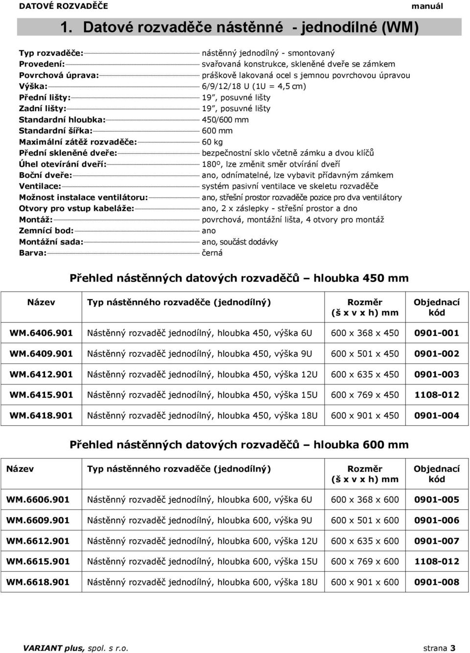 .. 450/600 mm Standardní šířka:... 600 mm Maximální zátěž rozvaděče:... 60 kg Přední skleněné dveře:... bezpečnostní sklo včetně zámku a dvou klíčů Úhel otevírání dveří:.