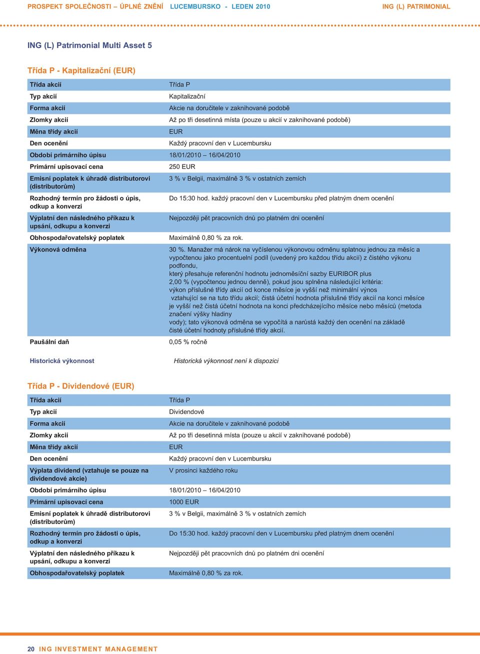 primárního úpisu 18/01/2010 16/04/2010 Primární upisovací cena 250 EUR Emisní poplatek k úhradě distributorovi 3 % v Belgii, maximálně 3 % v ostatních zemích (distributorům) Rozhodný termín pro