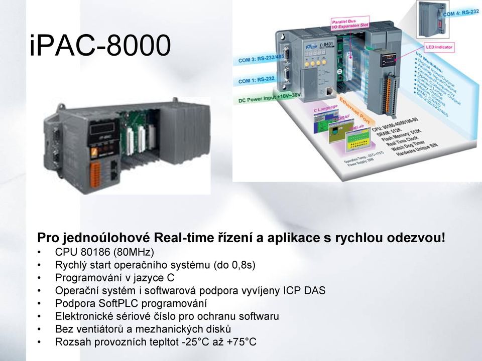 Operační systém i softwarová podpora vyvíjeny ICP DAS Podpora SoftPLC programování