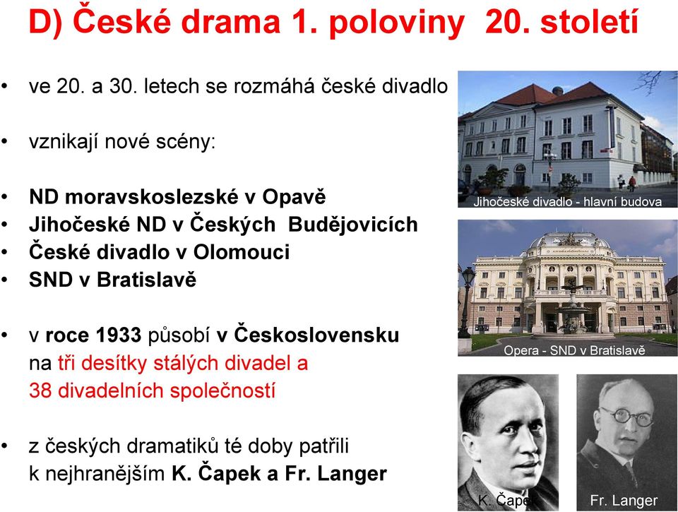 Budějovicích České divadlo v Olomouci SND v Bratislavě v roce 1933 působí v Československu na tři desítky stálých