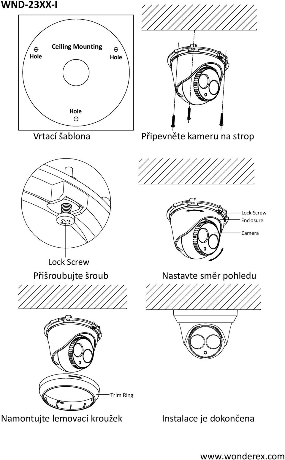 Camera Lock Screw Přišroubujte šroub Nastavte směr