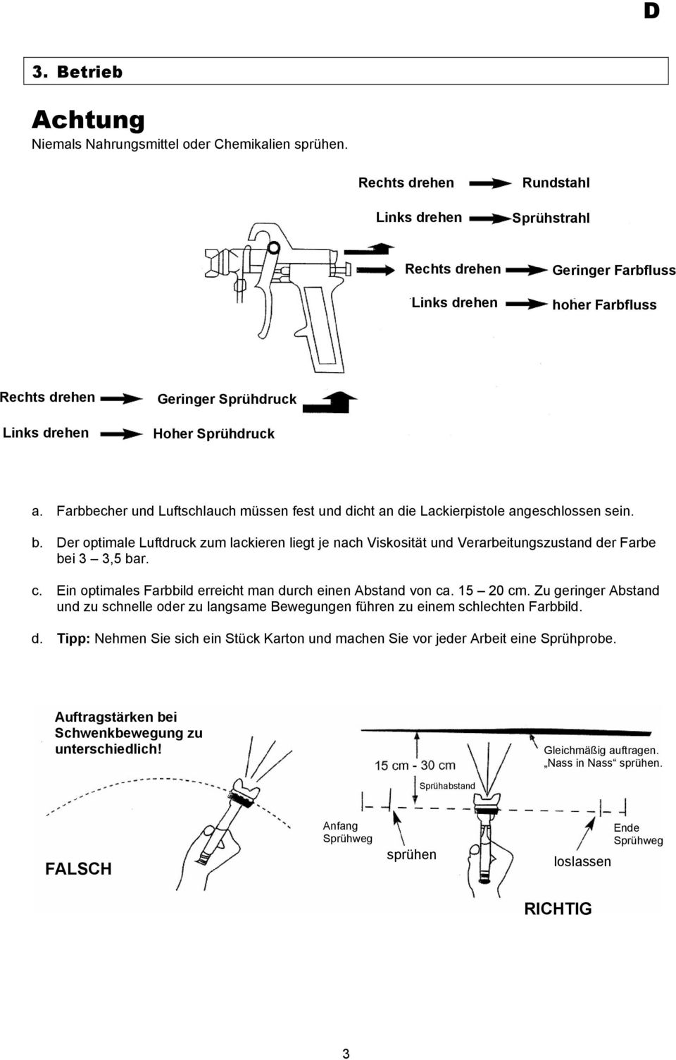 Farbbecher und Luftschlauch müssen fest und dicht an die Lackierpistole angeschlossen sein. b.