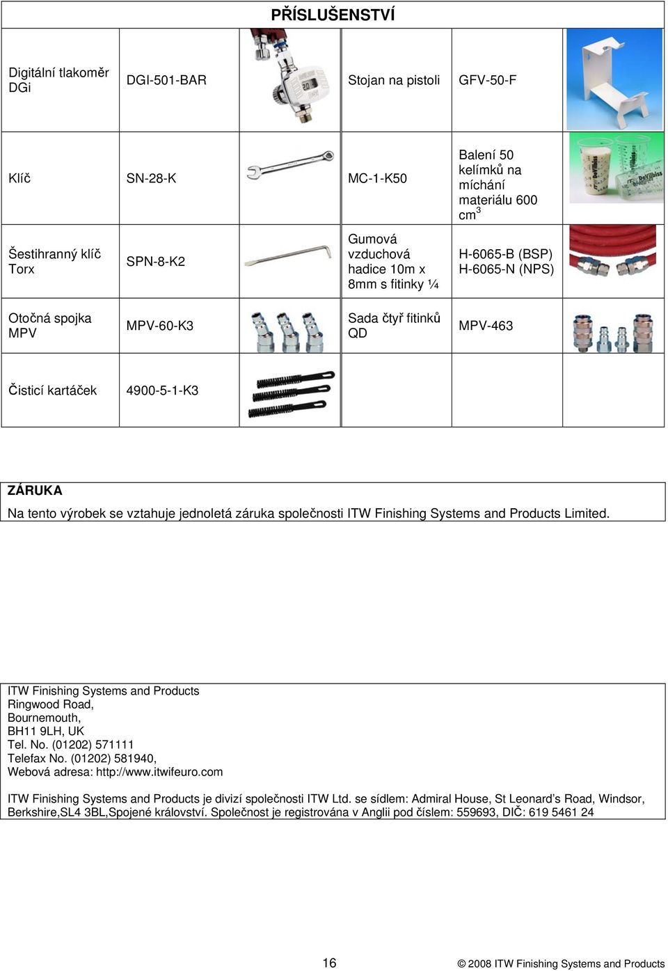 společnosti ITW Finishing Systems and Products Limited. ITW Finishing Systems and Products Ringwood Road, Bournemouth, BH11 9LH, UK Tel. No. (01202) 571111 Telefax No.