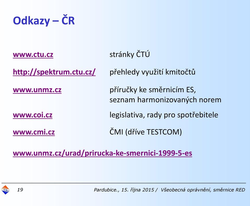 harmonizovaných norem legislativa, rady pro spotřebitele ČMI (dříve TESTCOM) www.