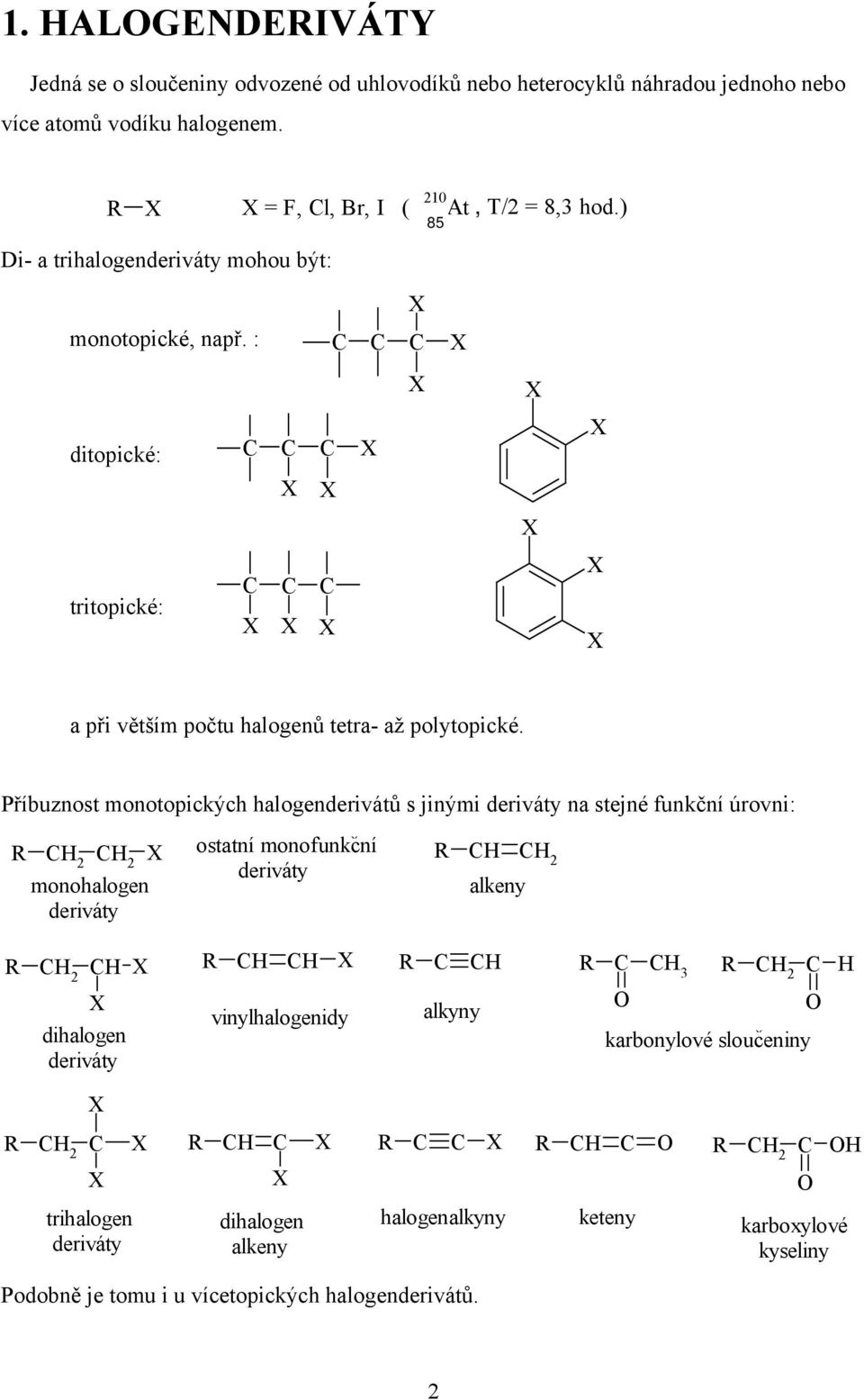 Příbuznost monotopických halogenderivátů s jinými deriváty na stejné funkční úrovni: H H ostatní monofunkcní š H H deriváty monohalogen alkeny deriváty H H dihalogen