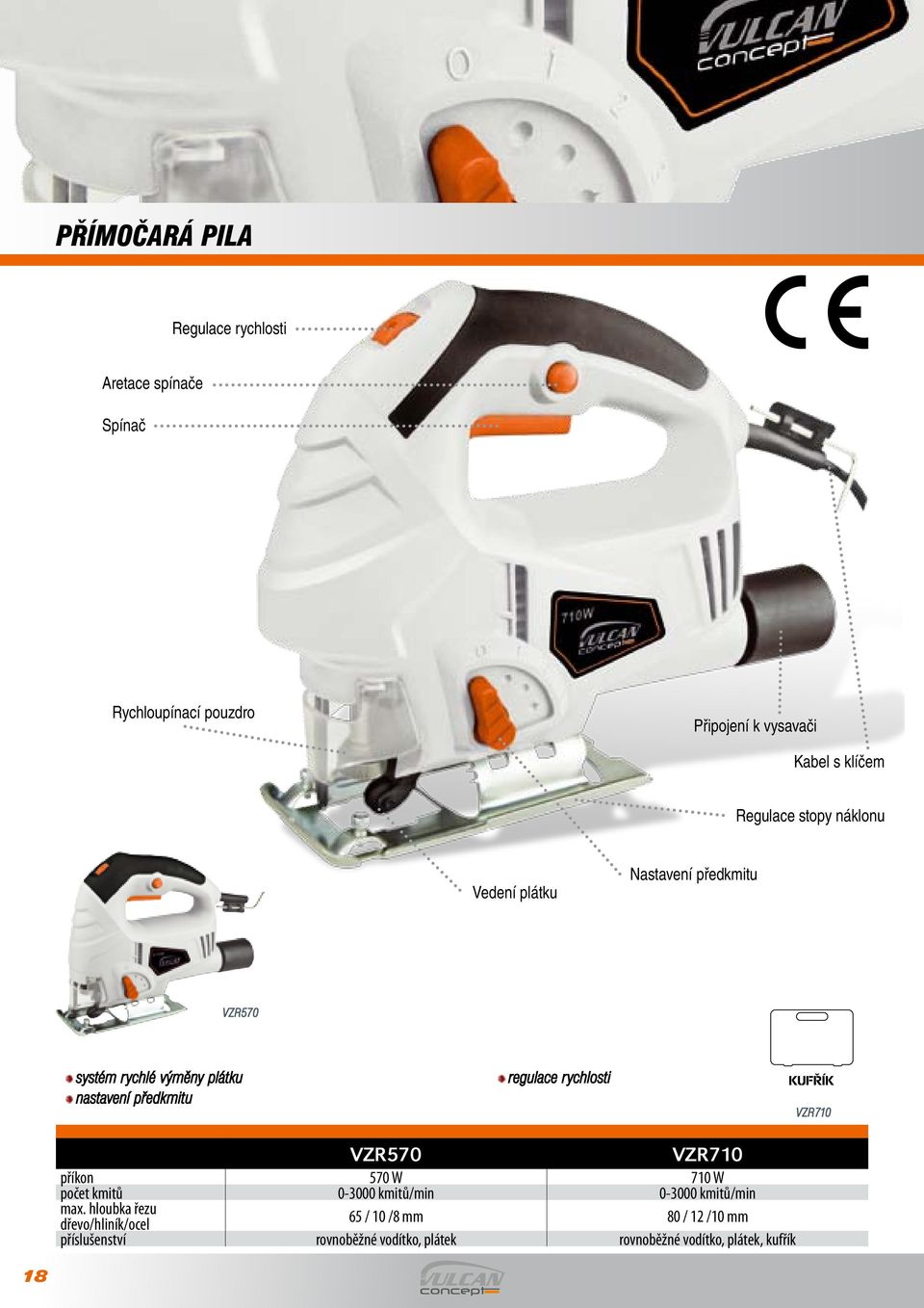 regulace rychlosti KUFŘÍK VZR710 VZR570 VZR710 570 W 710 W počet kmitů 0-3000 kmitů/min 0-3000 kmitů/min max.