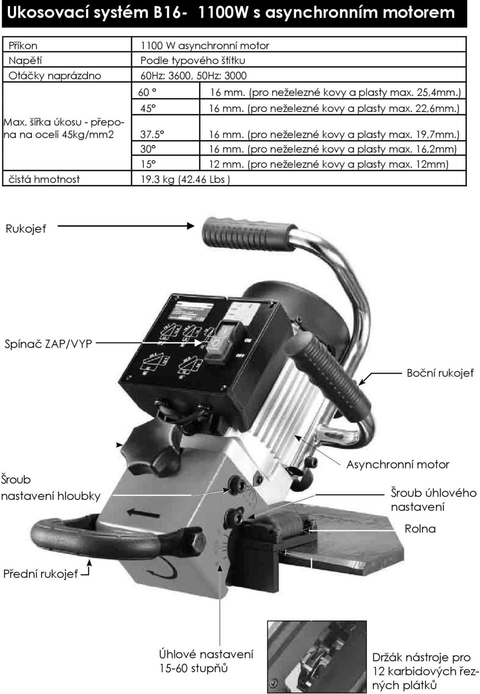 ) 30 16 mm. (pro neželezné kovy a plasty max.