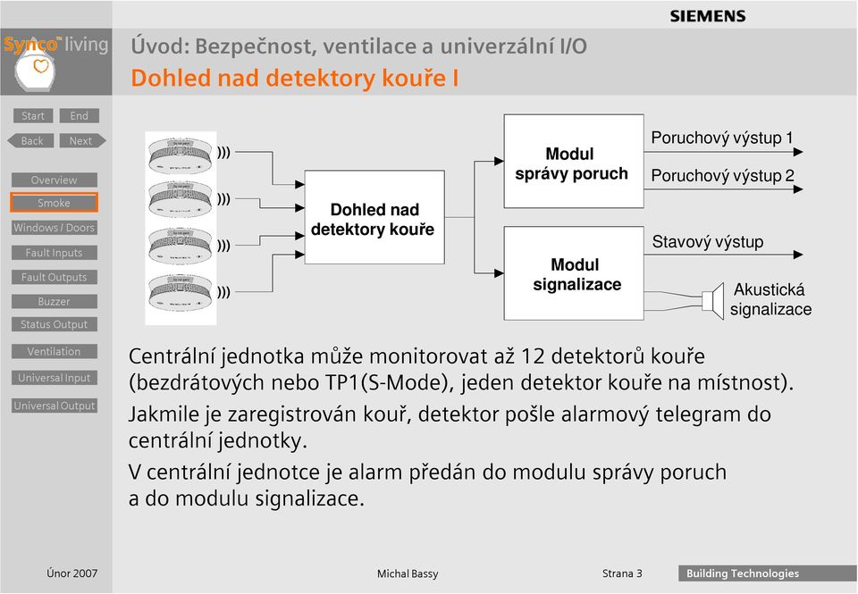 (bezdrátových nebo TP1(S-Mode), jeden detektor kouře na místnost).