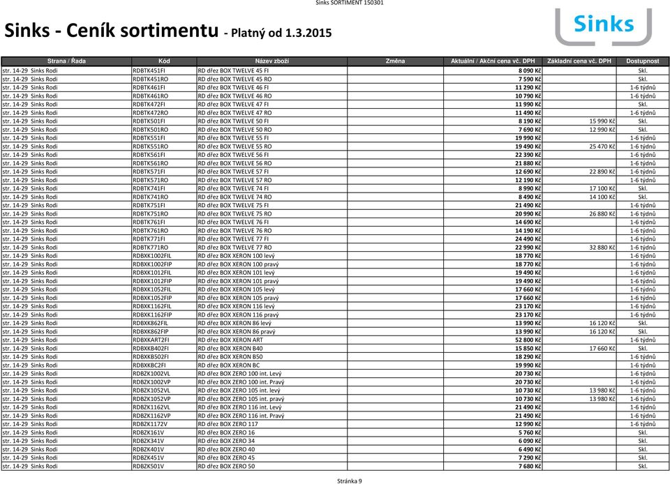 14-29 Sinks Rodi RDBTK501FI RD dřez BOX TWELVE 50 FI 8190 Kč 15990 Kč Skl. str. 14-29 Sinks Rodi RDBTK501RO RD dřez BOX TWELVE 50 RO 7690 Kč 12990 Kč Skl. str. 14-29 Sinks Rodi RDBTK551FI RD dřez BOX TWELVE 55 FI 19990 Kč 1-6 týdnů str.