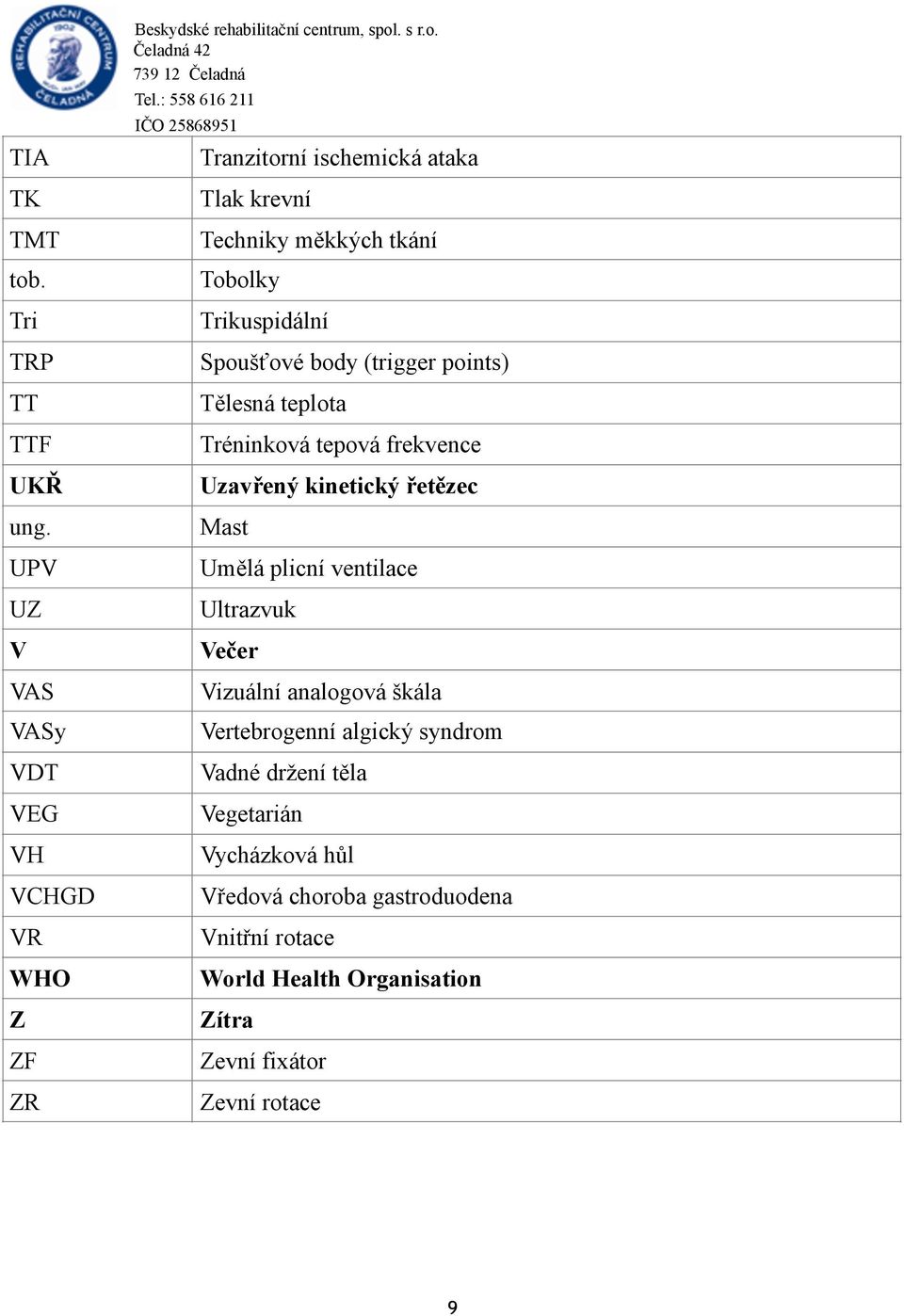 Trikuspidální Spoušťové body (trigger points) Tělesná teplota Tréninková tepová frekvence Uzavřený kinetický řetězec Mast Umělá