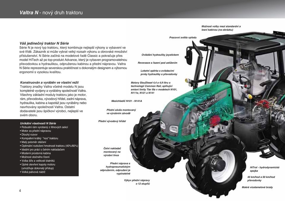 N Série zaãíná na modelové fiadû Classic a pokraãuje pfies model HiTech aï po top-produkt Advance, kter je vybaven programovatelnou pfievodovkou a hydraulikou, odpruïenou kabinou a pfiední nápravou.