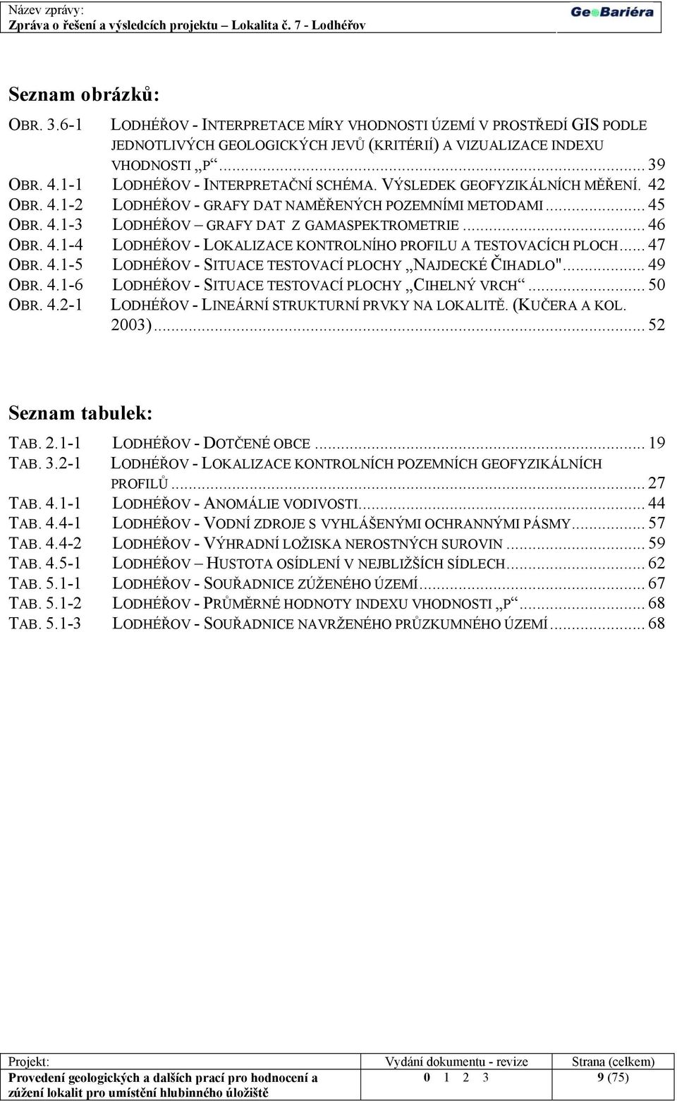 4.1-4 LODHÉŘOV - LOKALIZACE KONTROLNÍHO PROFILU A TESTOVACÍCH PLOCH... 47 OBR. 4.1-5 LODHÉŘOV - SITUACE TESTOVACÍ PLOCHY NAJDECKÉ ČIHADLO"... 49 OBR. 4.1-6 LODHÉŘOV - SITUACE TESTOVACÍ PLOCHY CIHELNÝ VRCH.