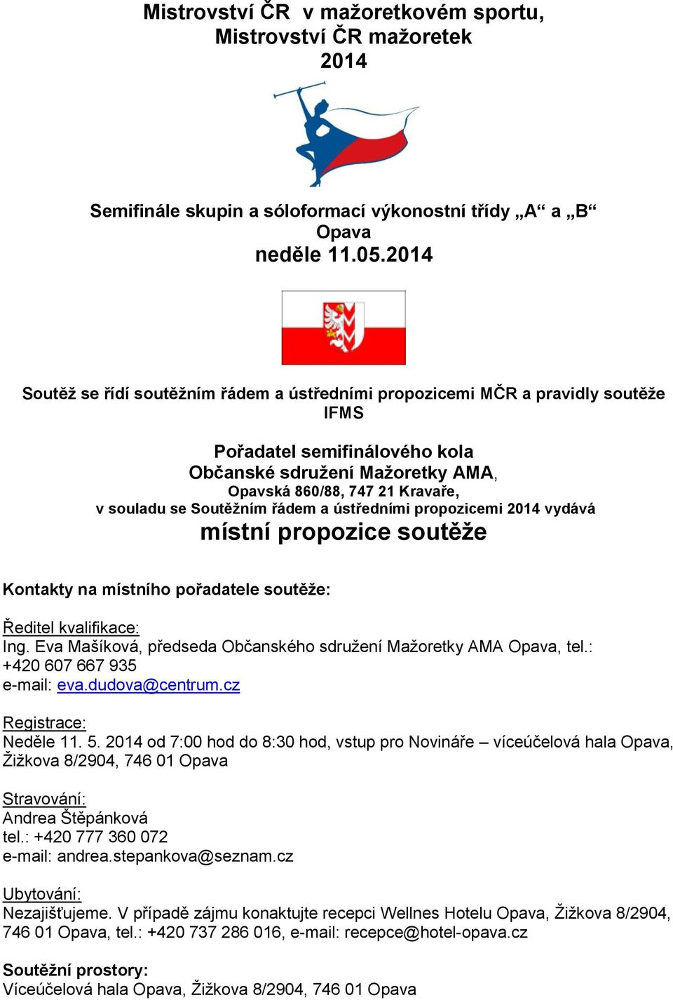 Soutěžním řádem a ústředními propozicemi 2014 vydává místní propozice soutěže Kontakty na místního pořadatele soutěže: Ředitel kvalifikace: Ing.