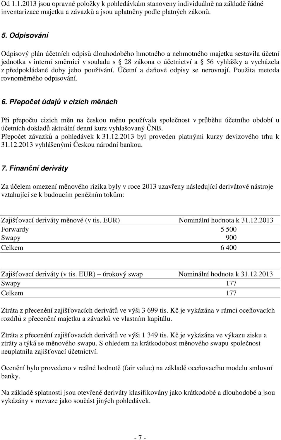 předpokládané doby jeho používání. Účetní a daňové odpisy se nerovnají. Použita metoda rovnoměrného odpisování. 6.