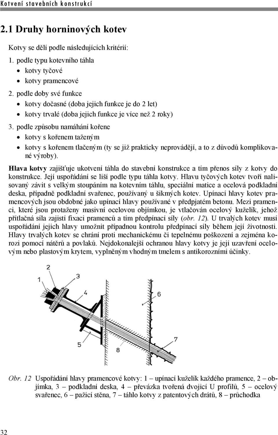 podle způsobu namáhání kořene kotvy s kořenem taženým kotvy s kořenem tlačeným (ty se již prakticky neprovádějí, a to z důvodů komplikované výroby).