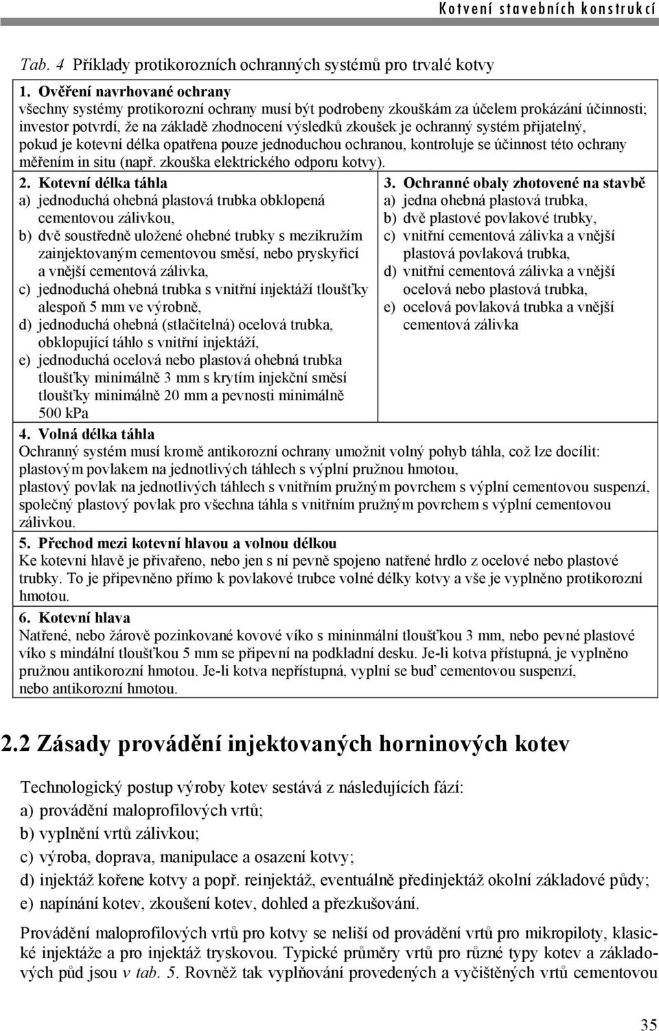 systém přijatelný, pokud je kotevní délka opatřena pouze jednoduchou ochranou, kontroluje se účinnost této ochrany měřením in situ (např. zkouška elektrického odporu kotvy). 2.