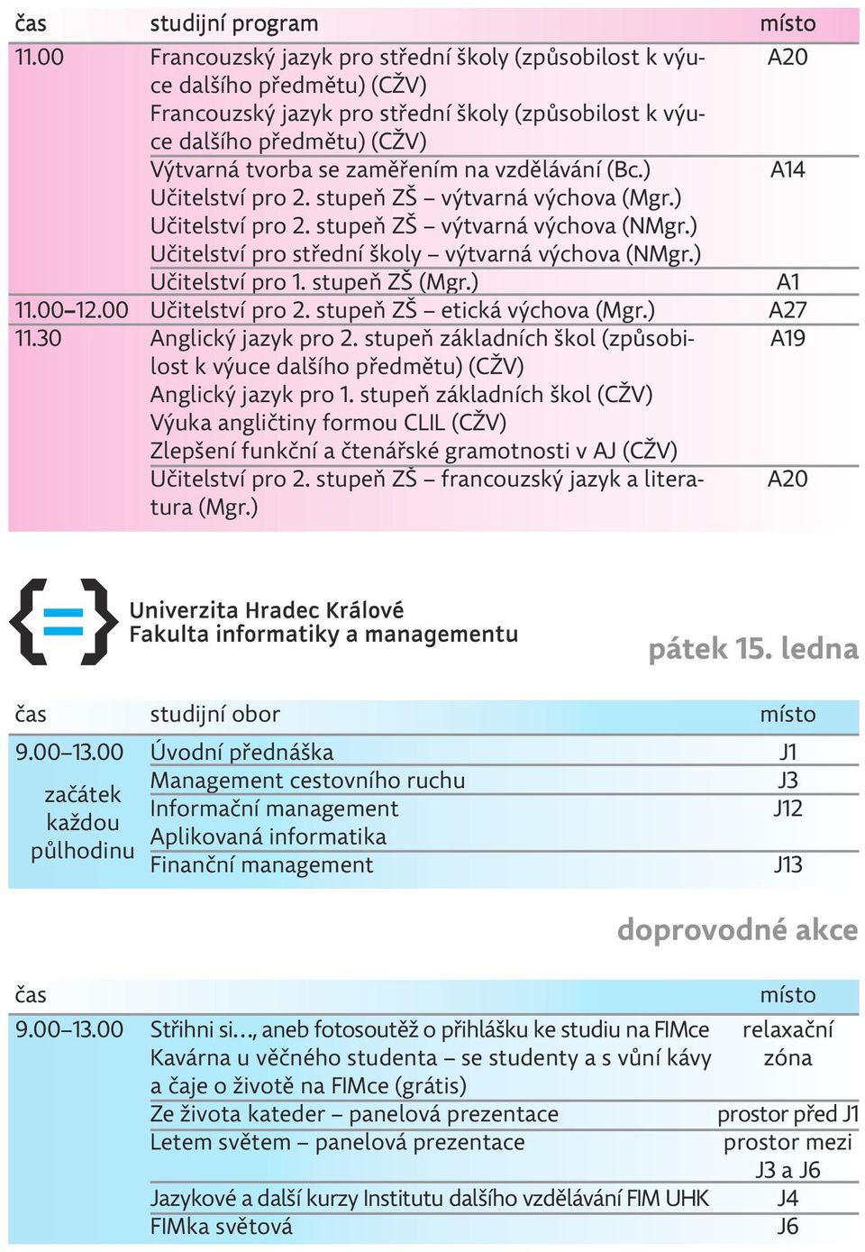 30 Francouzský jazyk pro střední školy (způsobilost k výuce dalšího předmětu) (CŽV) Francouzský jazyk pro střední školy (způsobilost k výuce dalšího předmětu) (CŽV) Výtvarná tvorba se zaměřením na