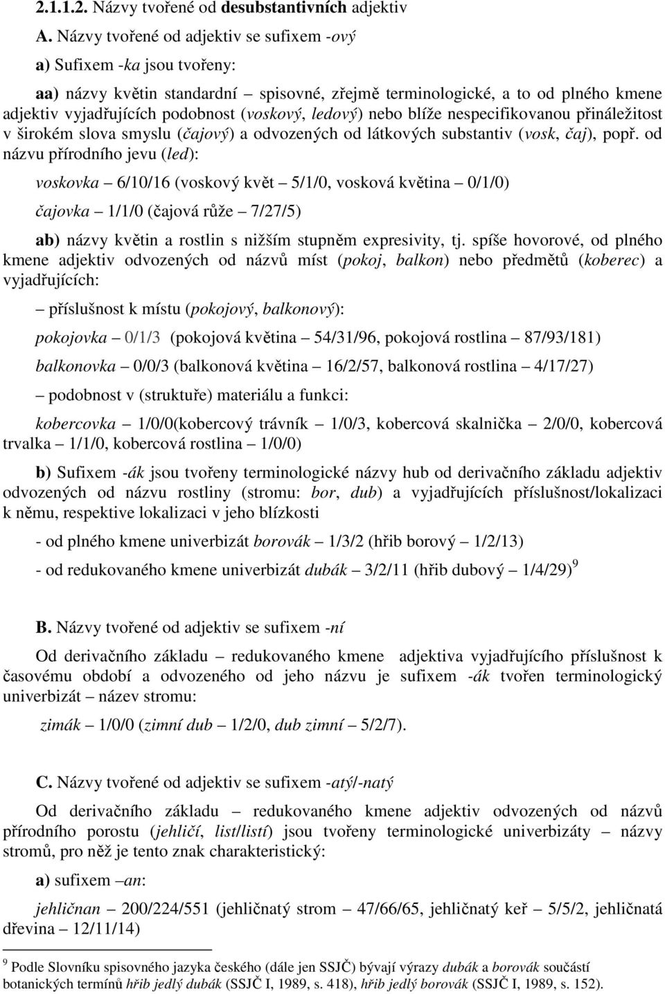 ledový) nebo blíže nespecifikovanou přináležitost v širokém slova smyslu (čajový) a odvozených od látkových substantiv (vosk, čaj), popř.