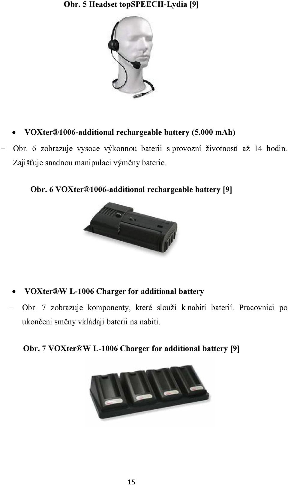6 VOXter 1006-additional rechargeable battery [9] VOXter W L-1006 Charger for additional battery Obr.