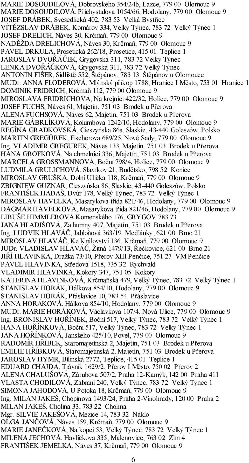 Prosetice, 415 01 Teplice 1 JAROSLAV DVOŘÁČEK, Grygovská 311, 783 72 Velký Týnec LENKA DVOŘÁČKOVÁ, Grygovská 311, 783 72 Velký Týnec ANTONÍN FIŠER, Sídliště 552, Štěpánov, 783 13 Štěpánov u Olomouce