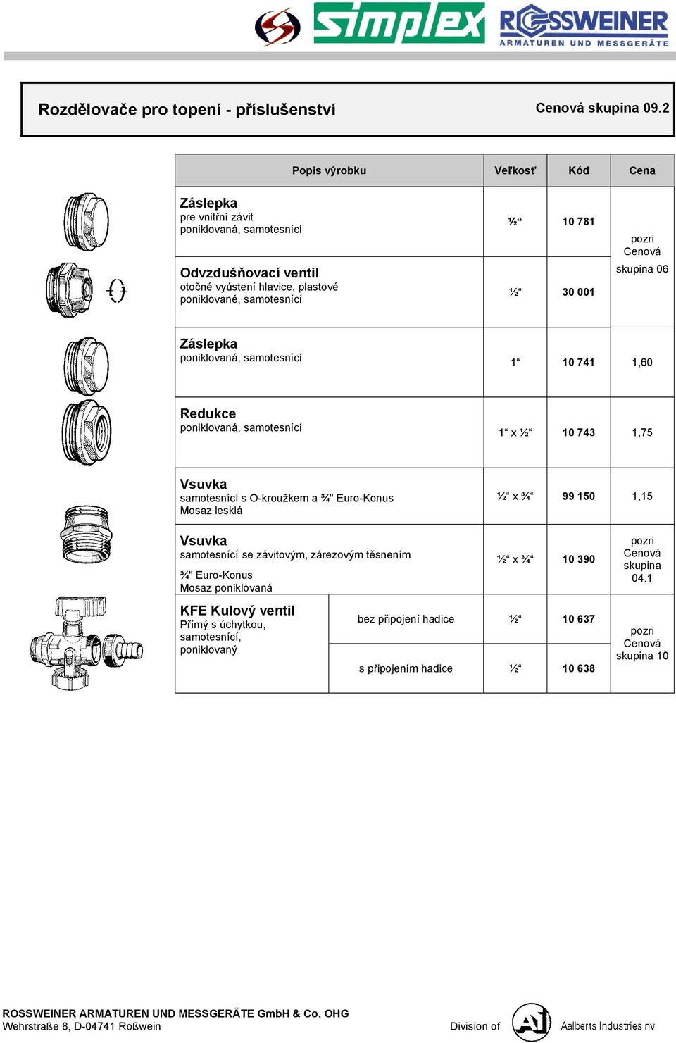 ½ 10 781 ½ 30 001 skupina 06 Záslepka poniklovaná, samotesnící 1 10 741 1,60 Redukce poniklovaná, samotesnící 1 x ½ 10 743 1,75 Vsuvka samotesnící s O-kroužkem a ¾"