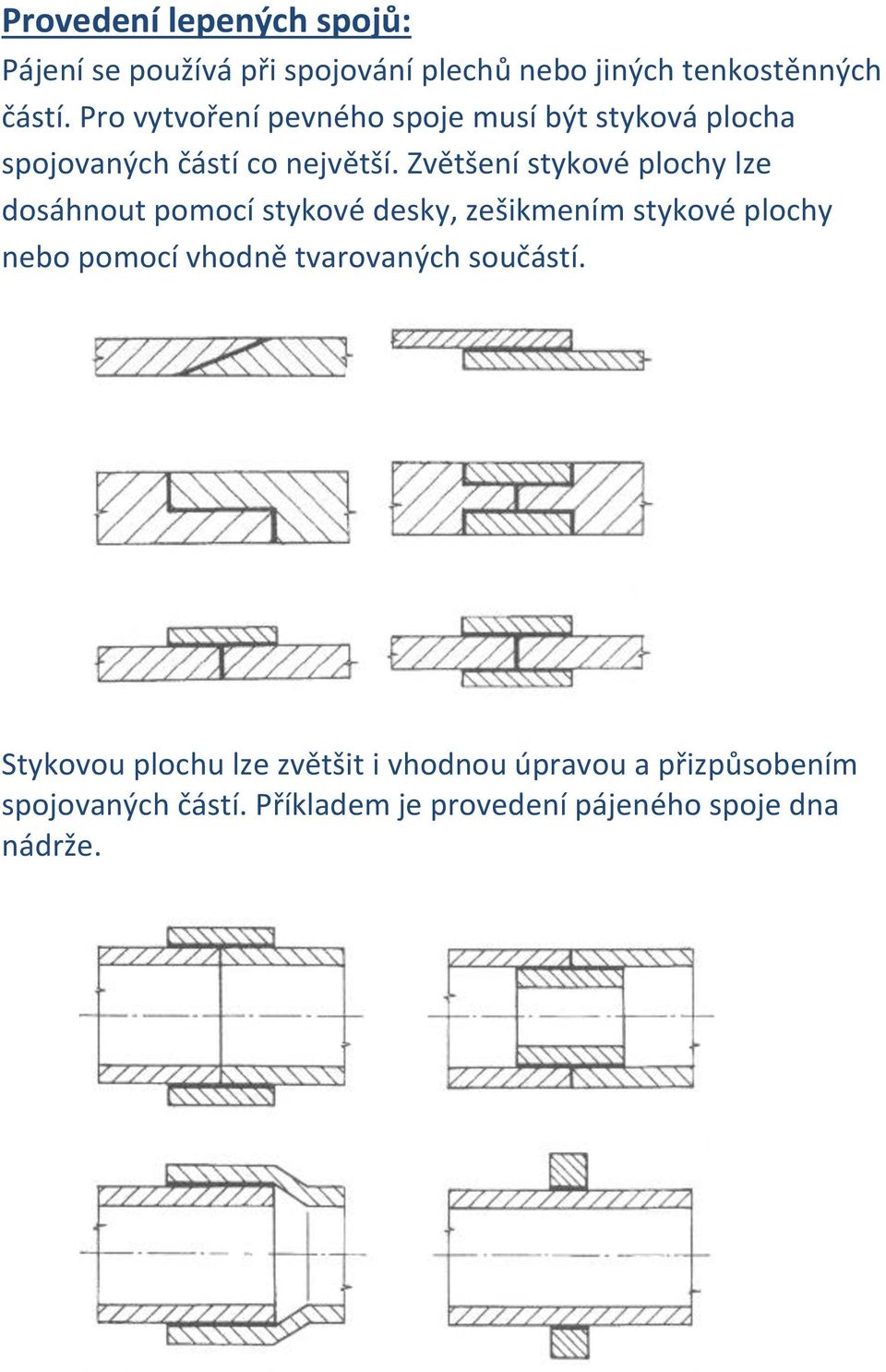 Zvětšení stykové plochy lze dosáhnout pomocí stykové desky, zešikmením stykové plochy nebo pomocí vhodně