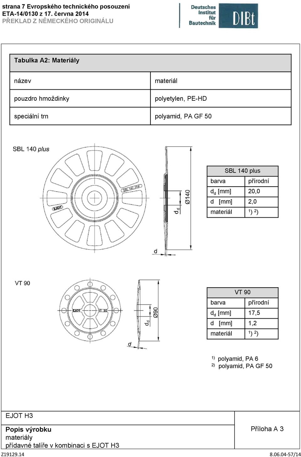 d 20,0 d 2,0 materiál 1 ) 2 ) VT 90 barva přírodní d d 17,5 d 1,2 materiál 1 ) 2 ) 1)