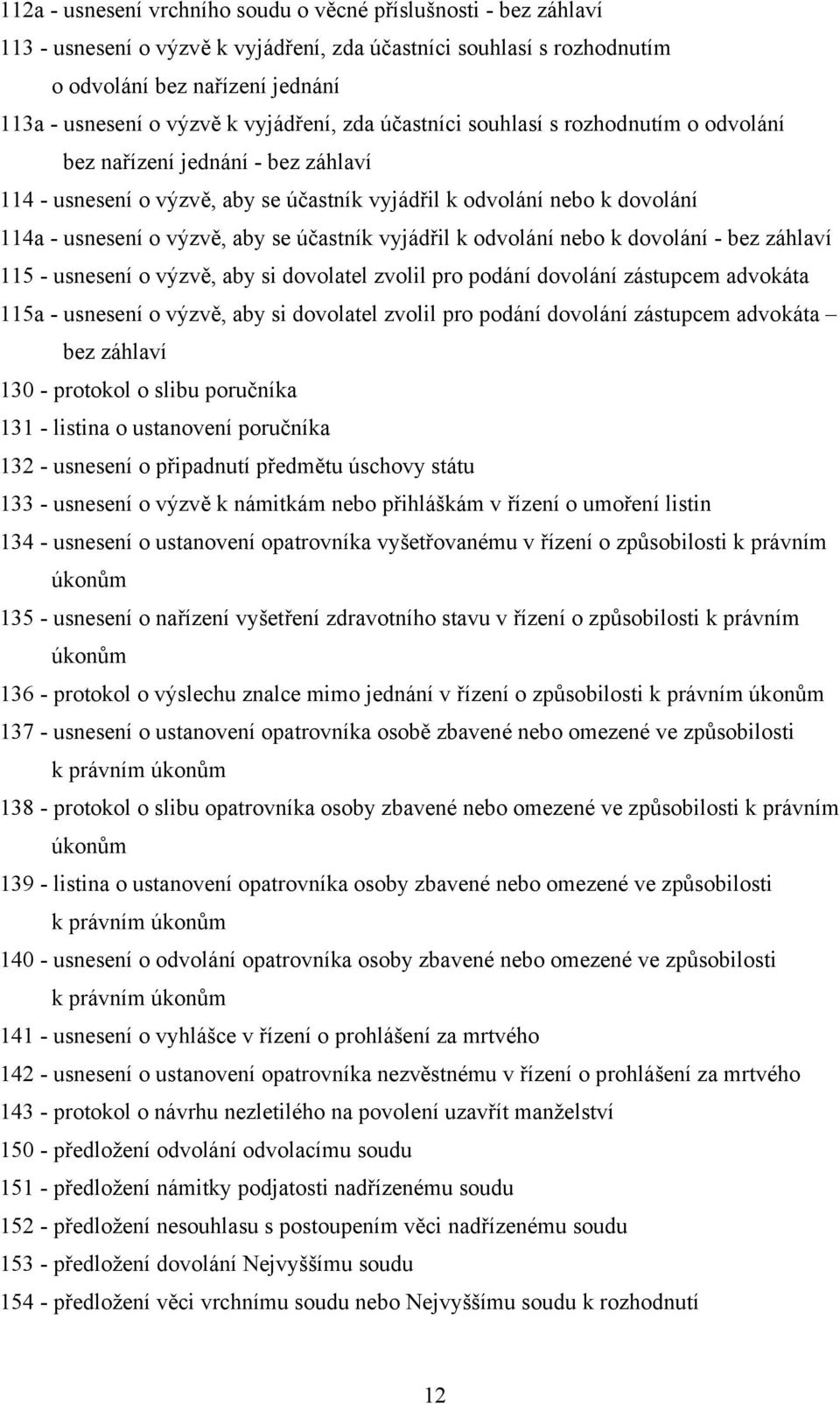 se účastník vyjádřil k odvolání nebo k dovolání - bez záhlaví 115 - usnesení o výzvě, aby si dovolatel zvolil pro podání dovolání zástupcem advokáta 115a - usnesení o výzvě, aby si dovolatel zvolil