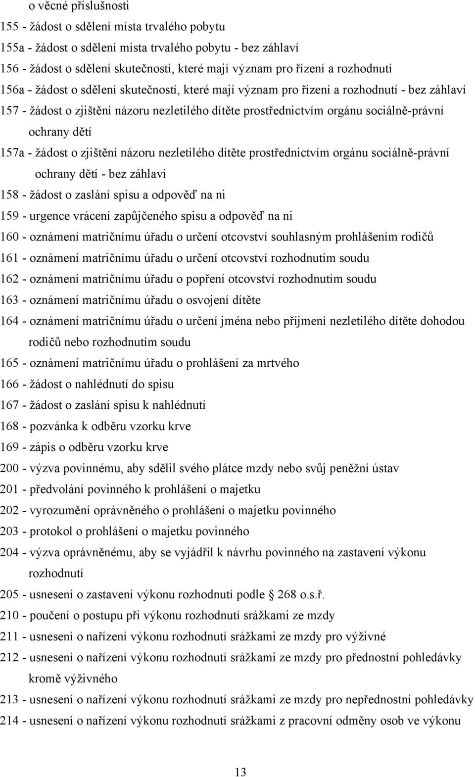 ochrany dětí 157a - žádost o zjištění názoru nezletilého dítěte prostřednictvím orgánu sociálně-právní ochrany dětí - bez záhlaví 158 - žádost o zaslání spisu a odpověď na ni 159 - urgence vrácení