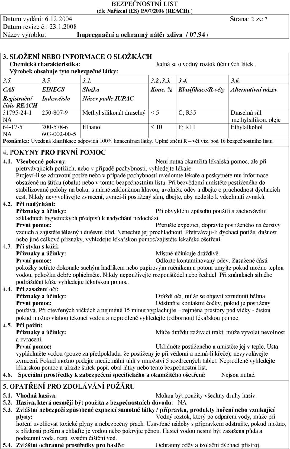 číslo Název podle IUPAC 31795-24-1 250-807-9 Methyl silikonát draselný < 5 C; R35 Draselná sůl methylsilikon.