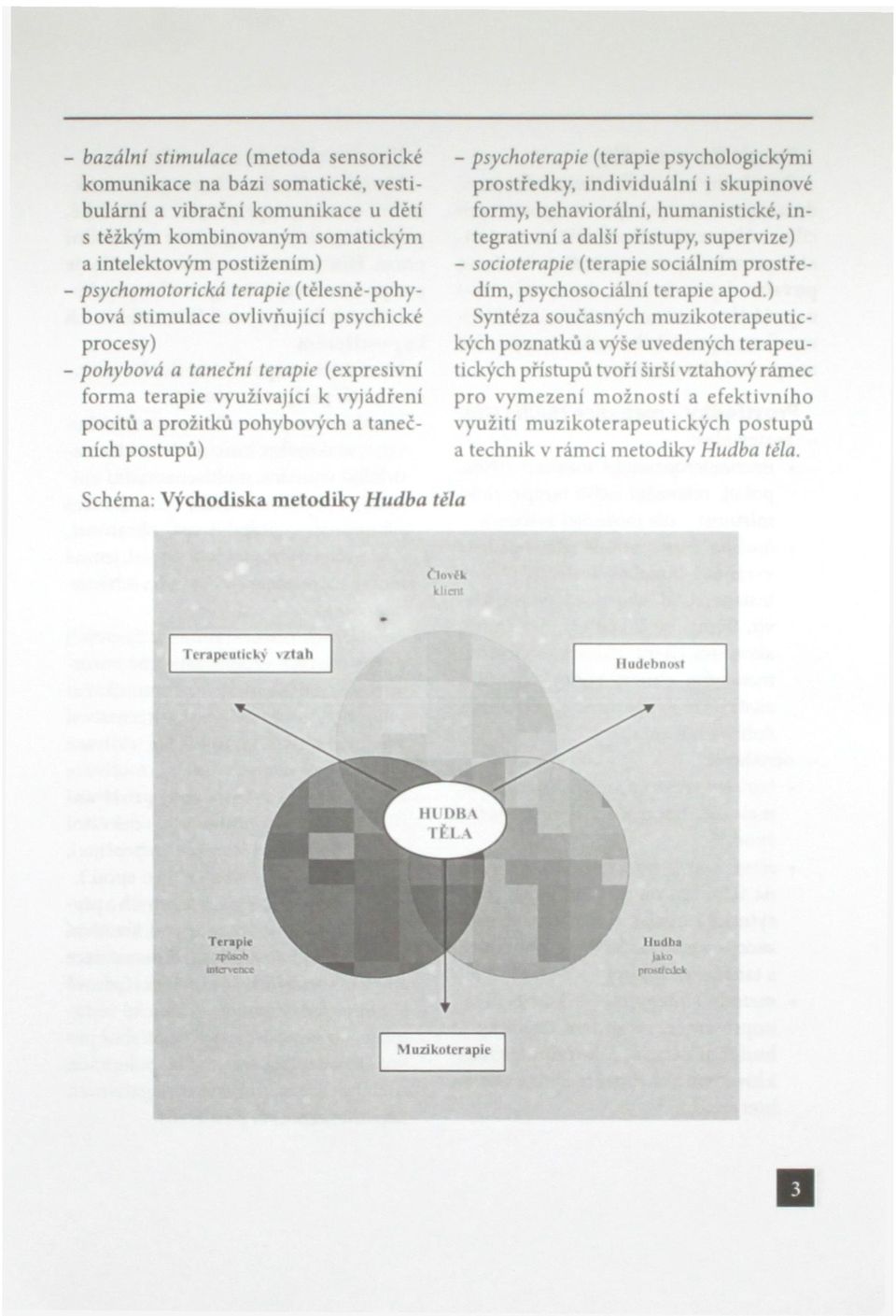 psychoterapie (terapie psychologickými prostředky, individuální i skupinové formy, behaviorální, humanistické, integrativní a další přístupy, supervize) - socioterapie (terapie sociálním prostředím,