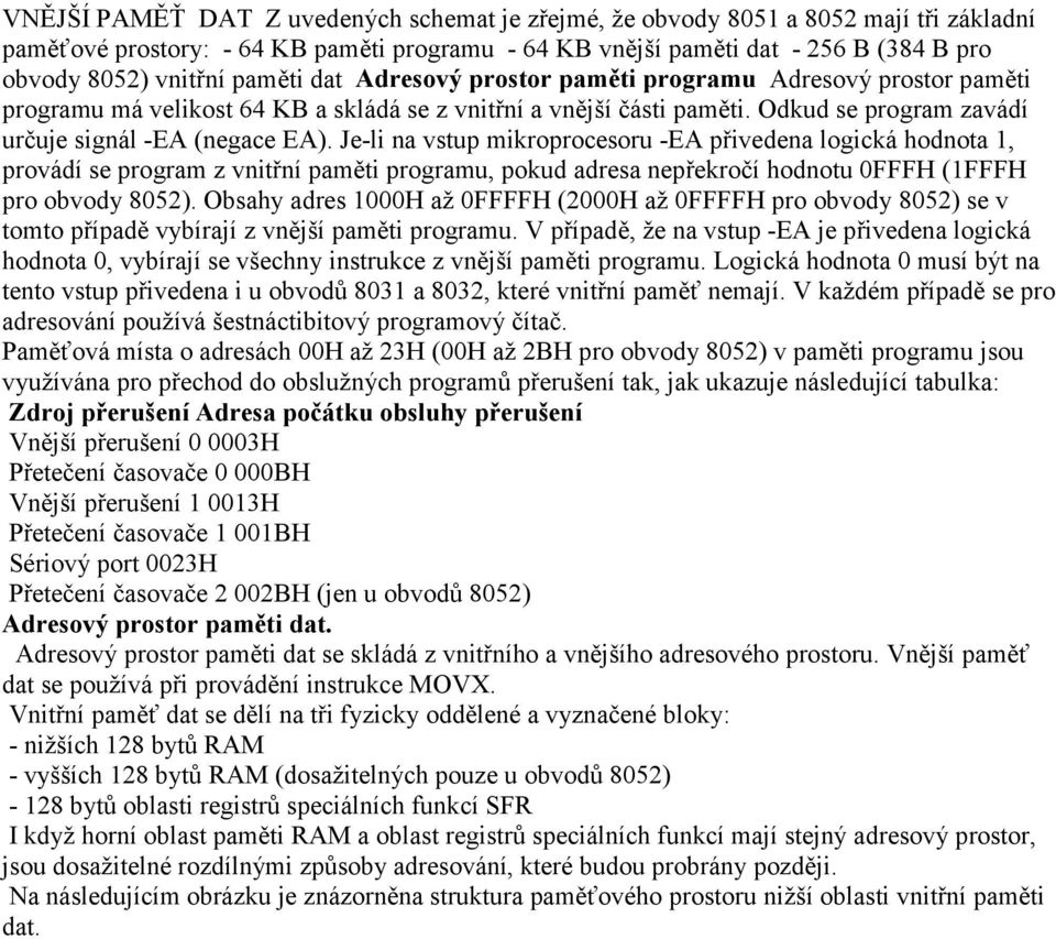 na vstup mikroprocesoru -EA přivedena logická hodnota 1, provádí se program z vnitřní paměti programu, pokud adresa nepřekročí hodnotu 0FFFH (1FFFH pro obvody 8052) Obsahy adres 1000H až 0FFFFH