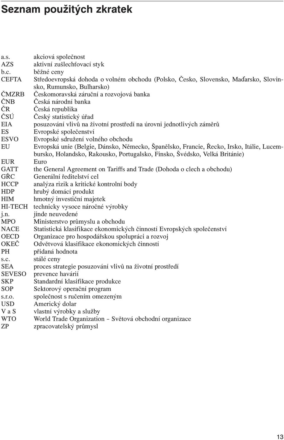 USD V a S WTO ZP akciová společnost aktivní zušlech ovací styk běžné ceny Středoevropská dohoda o volném obchodu (Polsko, Česko, Slovensko, Ma arsko, Slovinsko, Rumunsko, Bulharsko) Českomoravská