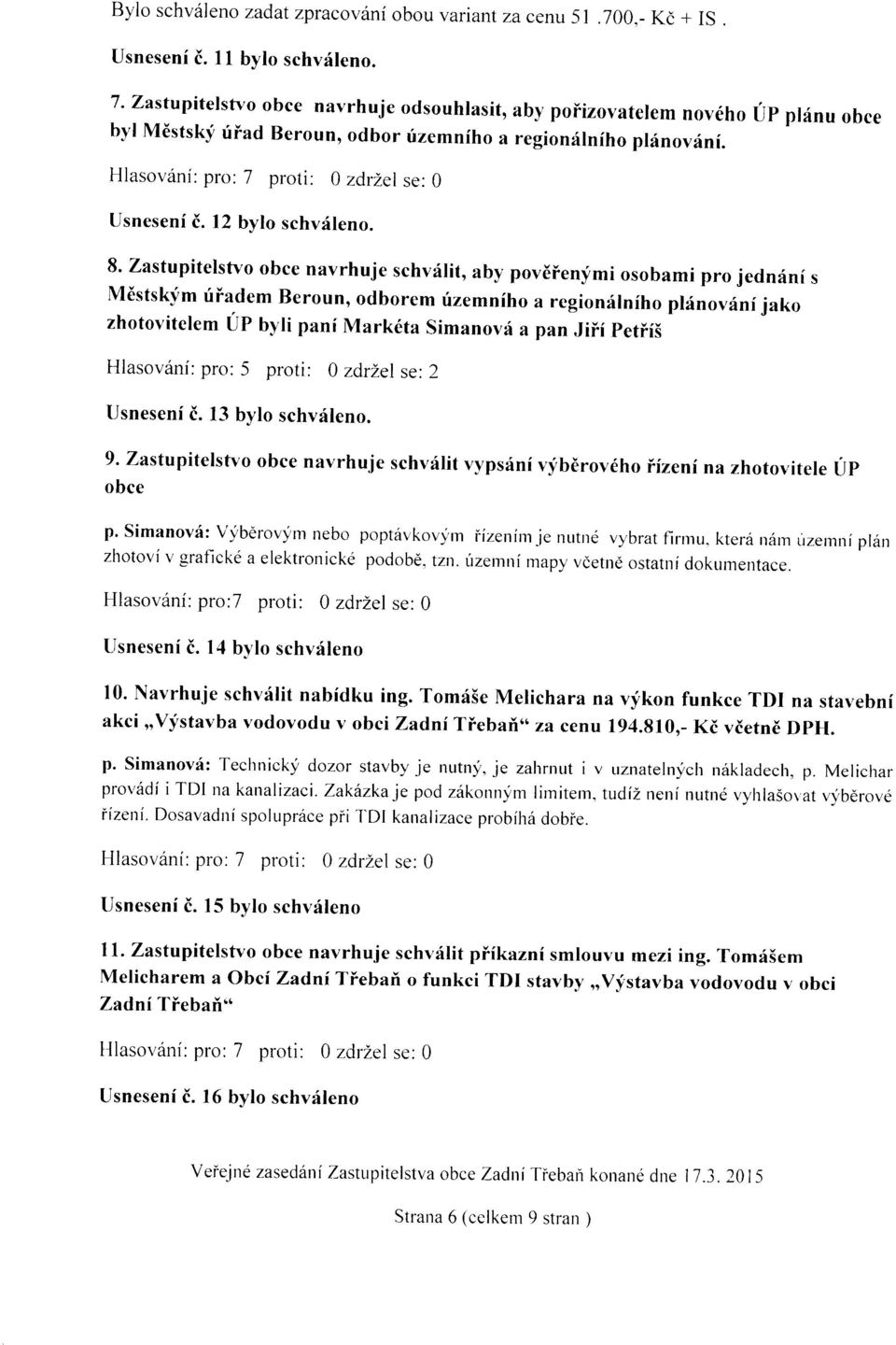 Hlasovdni: pr<>:7 proti: 0 zdrzel se: 0 Usneseni i. 12 bylo schvdleno. 8.