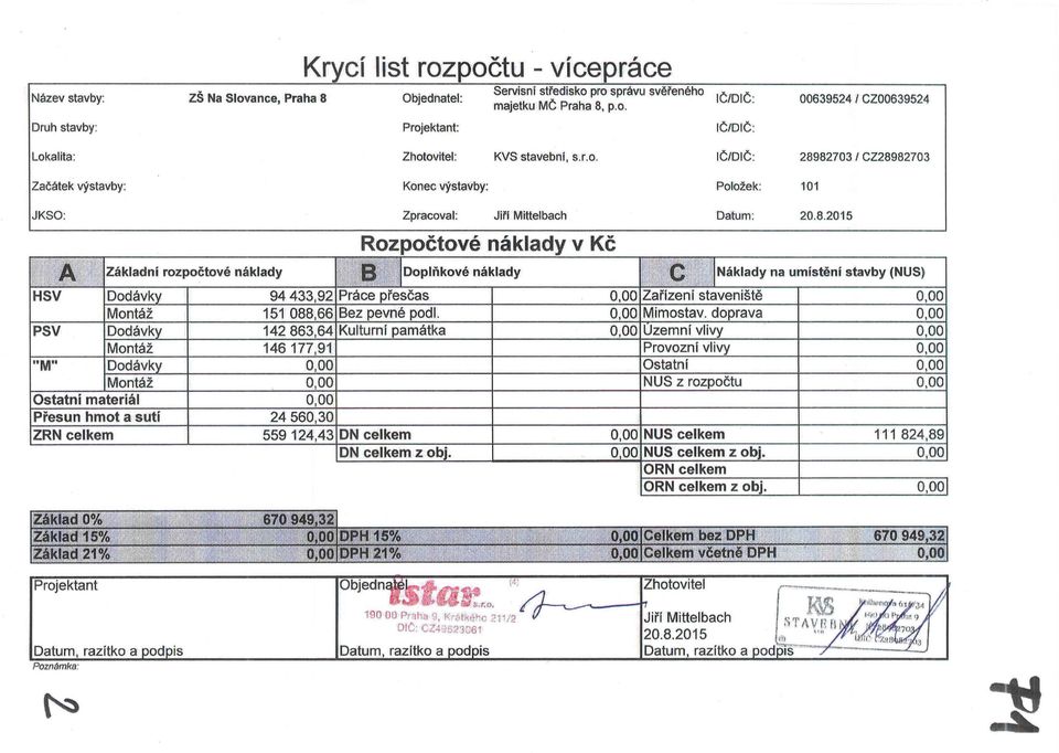 staveniště 000 15108866, :8'ez pevné podl. 0;00 Mimosta\t.