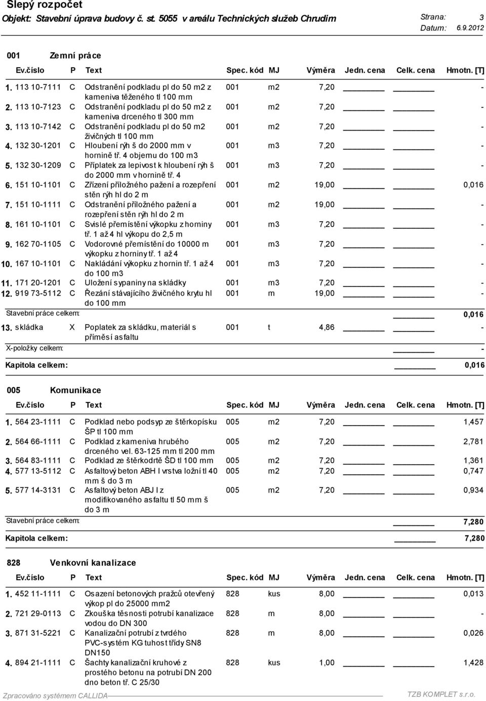 132 30-1201 C Hloubení rýh š do 2000 v hornině tř. 4 objemu do 100 m3 001 m3 7,20 5. 132 30-1209 C Příplatek za lepivost k hloubení rýh š do 2000 v hornině tř. 4 001 m3 7,20 6.