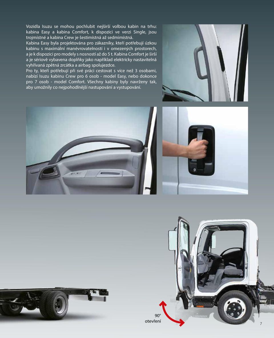 Kabina Comfort je širší a je sériově vybavena doplňky jako například elektricky nastavitelná vyhřívaná zpětná zrcátka a airbag spolujezdce.