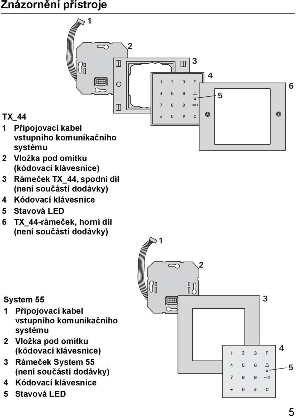 součástí dodávky) 1 3 F 4 5 6 7 8 9 * 0 # C 1 3 4 5 6 System 55 1 Připojovací kabel vstupního komunikačního systému