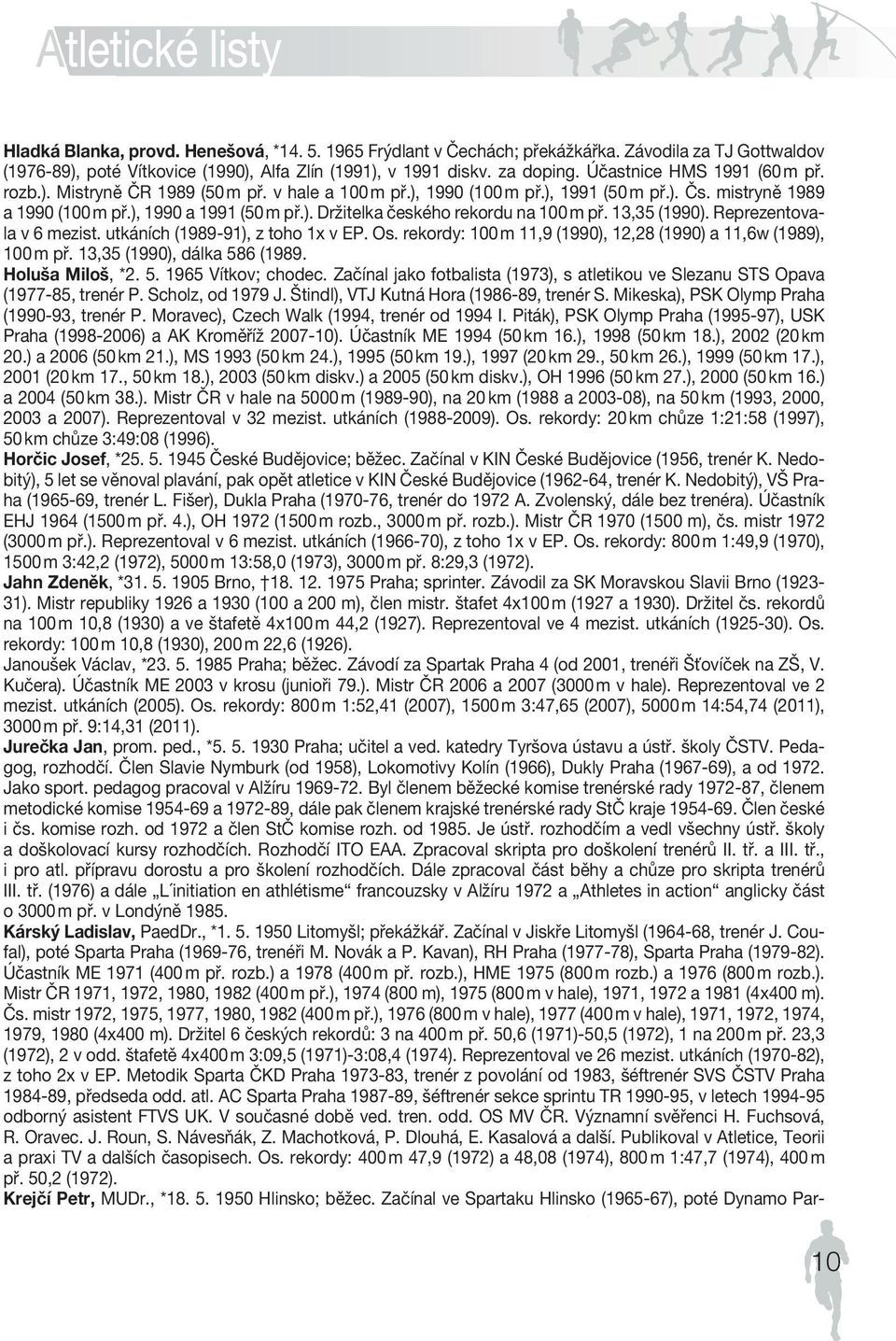 ), 1990 a ATHLETIC 1991 (50 m př.). Držitelka FEDER českého ATION rekordu na 100 m př. 13,35 (1990). Reprezentovala v 6 mezist. utkáních (1989-91), z toho 1x v EP. Os.