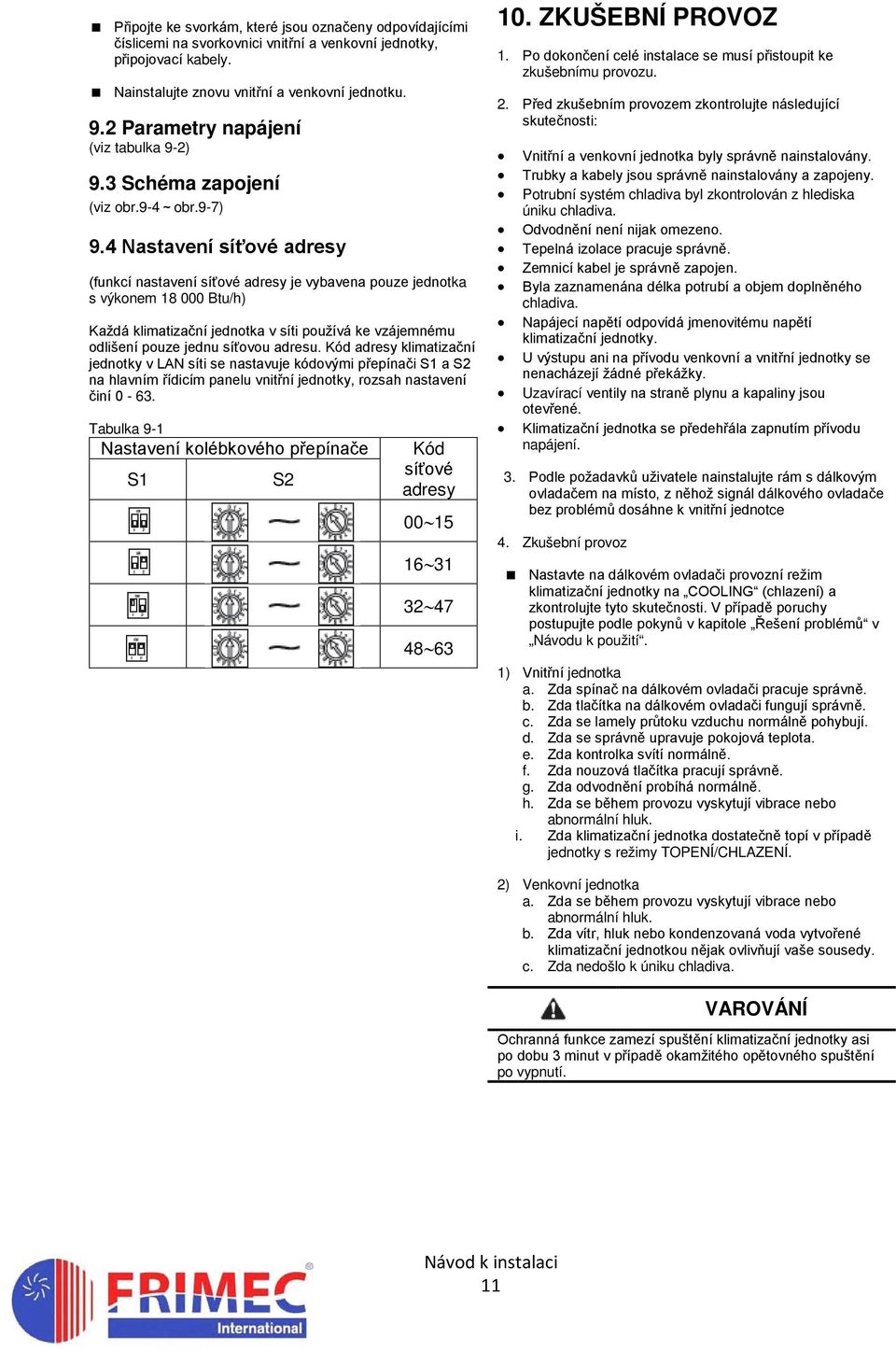4 Nastavení síťové adresy (funkcí nastavení síťové adresy je vybavena pouze s výkonem 18 000 Btu/h) Každá klimatizační v síti používá ke vzájemnému odlišení pouze jednu síťovou adresu.