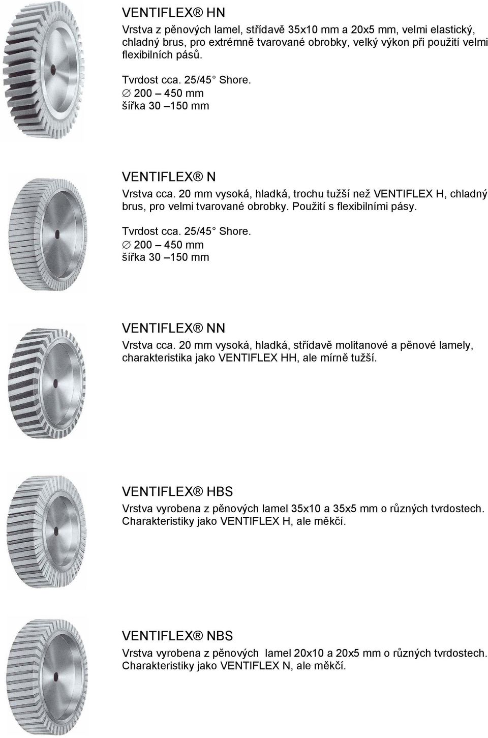 200 450 mm VENTIFLEX NN Vrstva cca. 20 mm vysoká, hladká, střídavě molitanové a pěnové lamely, charakteristika jako VENTIFLEX HH, ale mírně tužší.