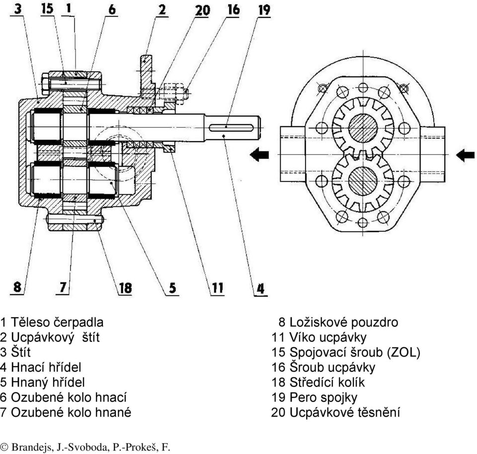 Ložiskové pouzdro 11 Víko ucpávky 15 Spojovací šroub (ZOL) 16