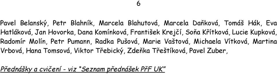 Petr Pumann, Radka Pušová, Marie Vaštová, Michaela Vítková, Martina Vrbová, Hana Tomsová,