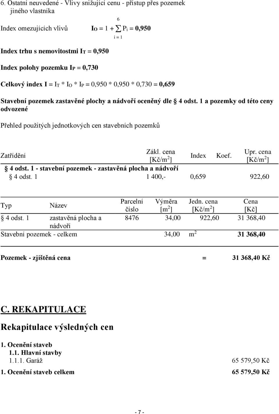 1 a pzemky d tét ceny dvzené Přehled pužitých jedntkvých cen stavebních pzemků Zákl. cena Upr. cena Zatřídění [Kč/m 2 Index Kef. ] [Kč/m 2 ] 4 dst.