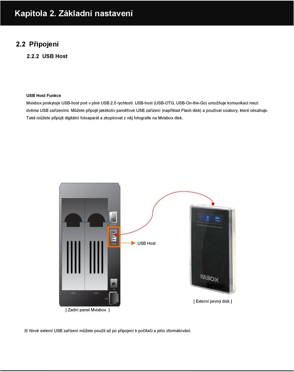 Můžete připojit jakékoliv paměťové USB zařízení (například Flash disk) a používat soubory, které obsahuje.