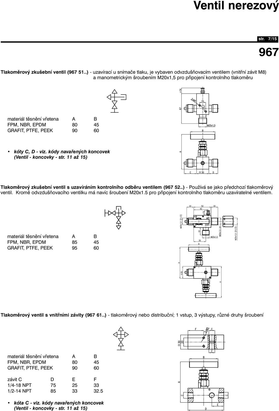 těsnění vřetena A B FPM, NBR, EPDM 80 45 GRAFIT, PTFE, PEEK 90 60 kóty C, D - viz. kódy navařených koncovek (Ventil - koncovky - str.